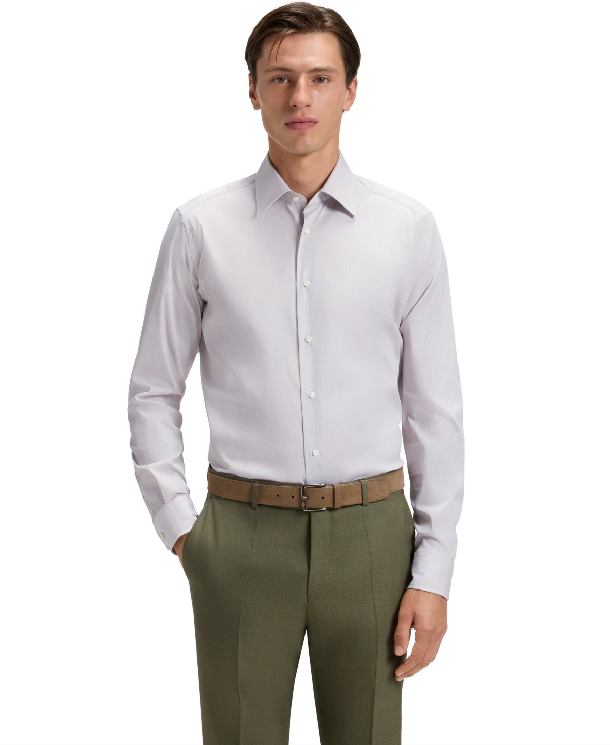 Boss by Hugo Boss Men's Italian-Made Cotton Blend Dress Shirt - Dark Beige
