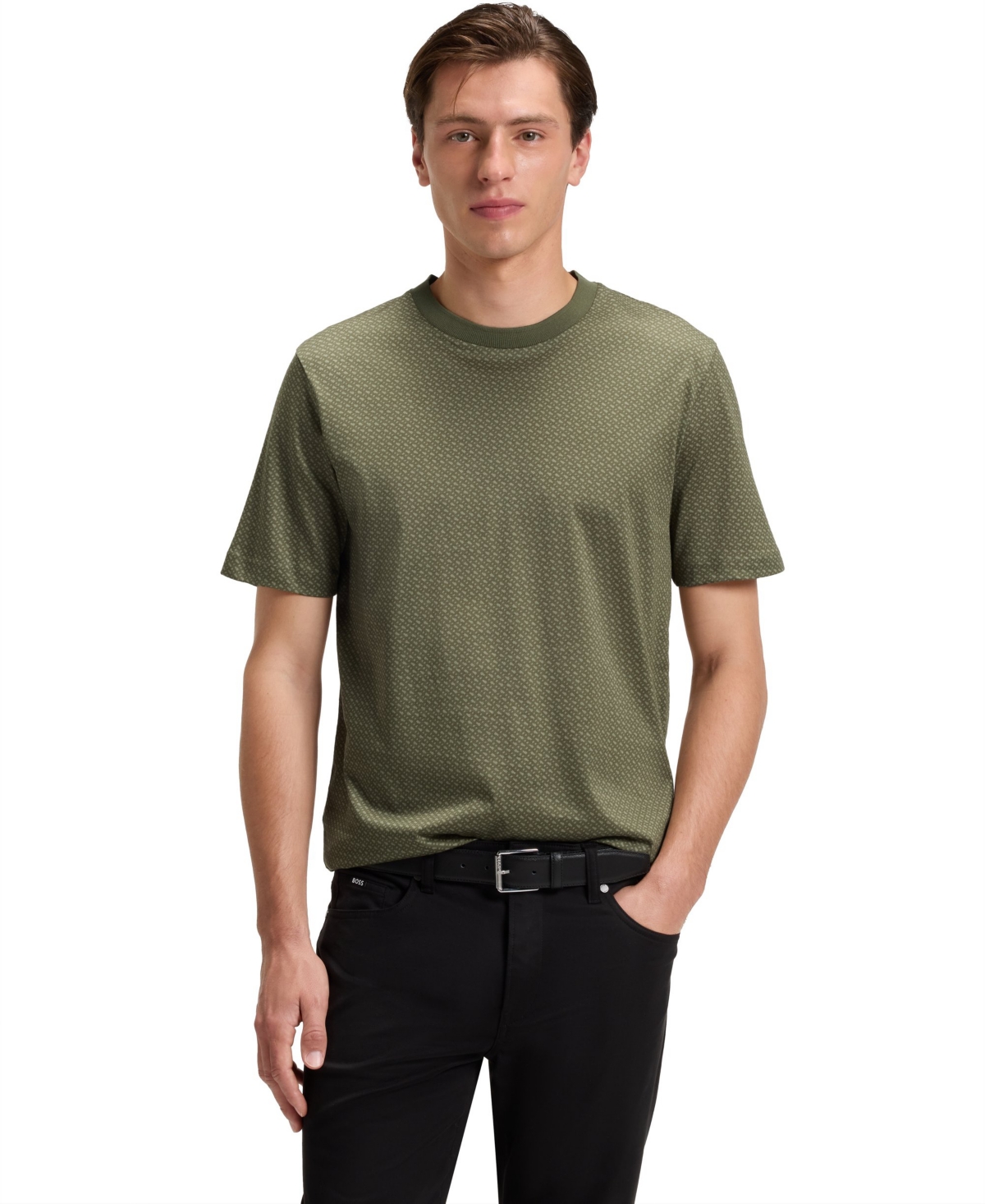 Boss by Hugo Boss Men's Mercerised-Cotton Monogram T-Shirt - Open Green
