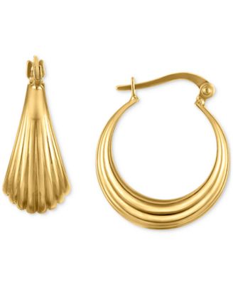 Polished Graduated Ribbed Small Hoop Earrings