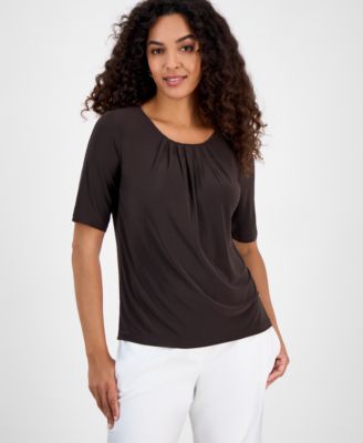 Kasper - Women's Crewneck Elbow-Length-Sleeve Blouse