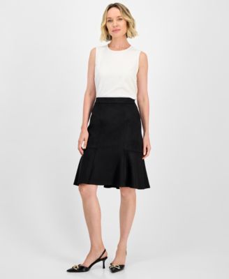 Kasper - Faux-Suede Flared Pull-On Skirt, Regular & Petites