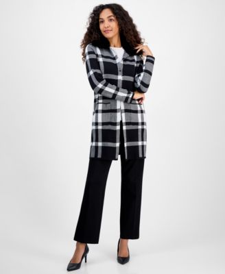 Women's Plaid Faux-Fur-Collar Coatigan