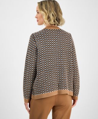 Women's Textured Contrast-Trim Cardigan, Regular & Petite