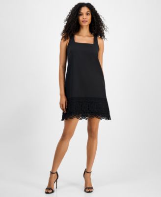 Anne Klein - Women's Square-Neck Lace-Hem Shift Dress