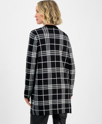 Women's Windowpane Open-Front Cardigan, Regular & Petite
