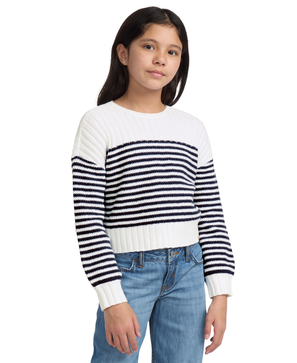 Abercrombie Girls Striped Crewneck Sweater In Blue