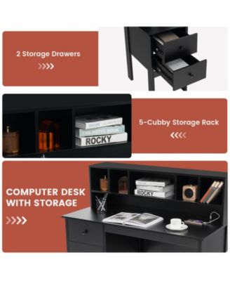 Home Office Workstation Laptop Table with Hutch and Drawers