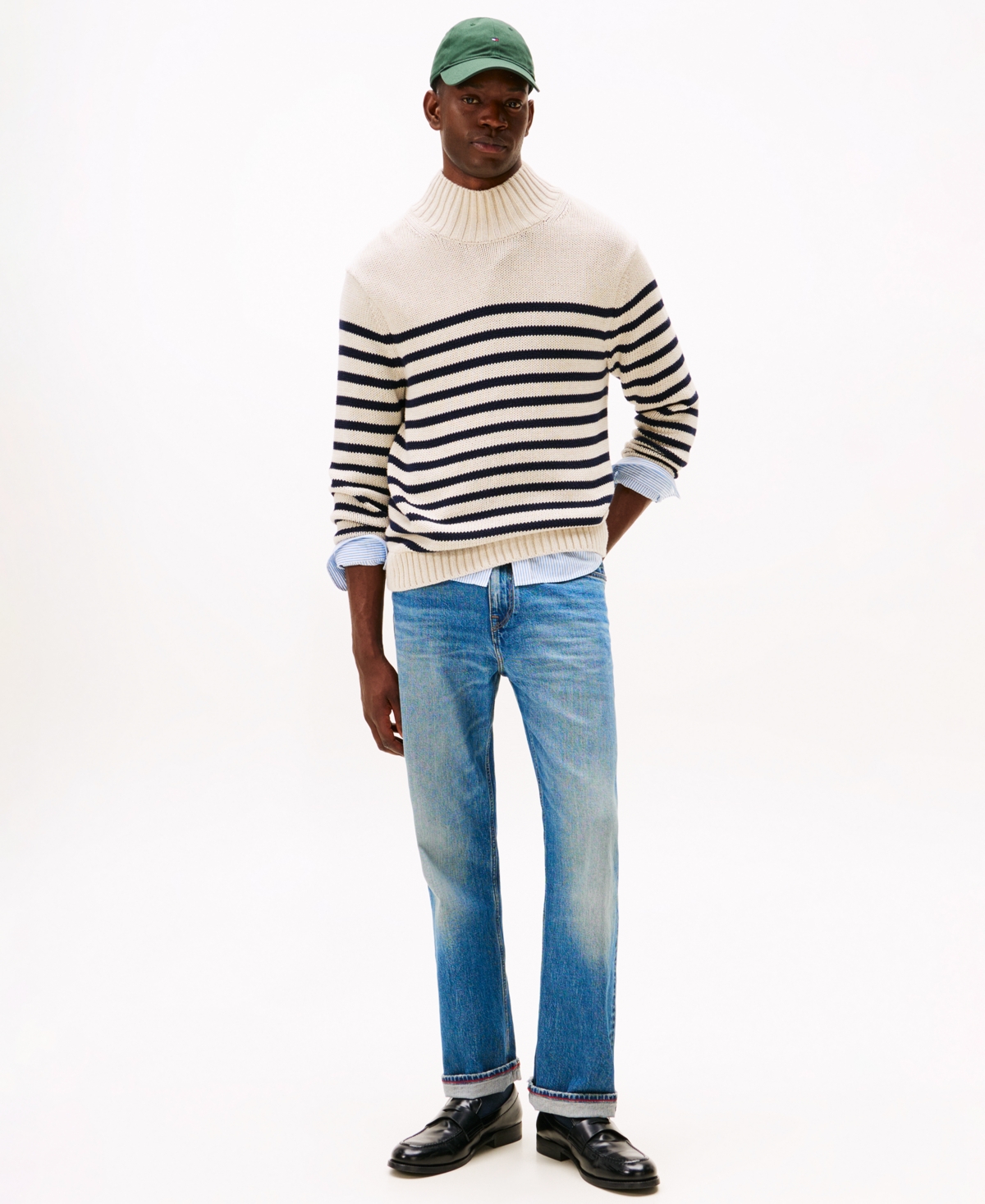 Tommy Hilfiger Relaxed Breton Stripe Mockneck Sweater In Multi