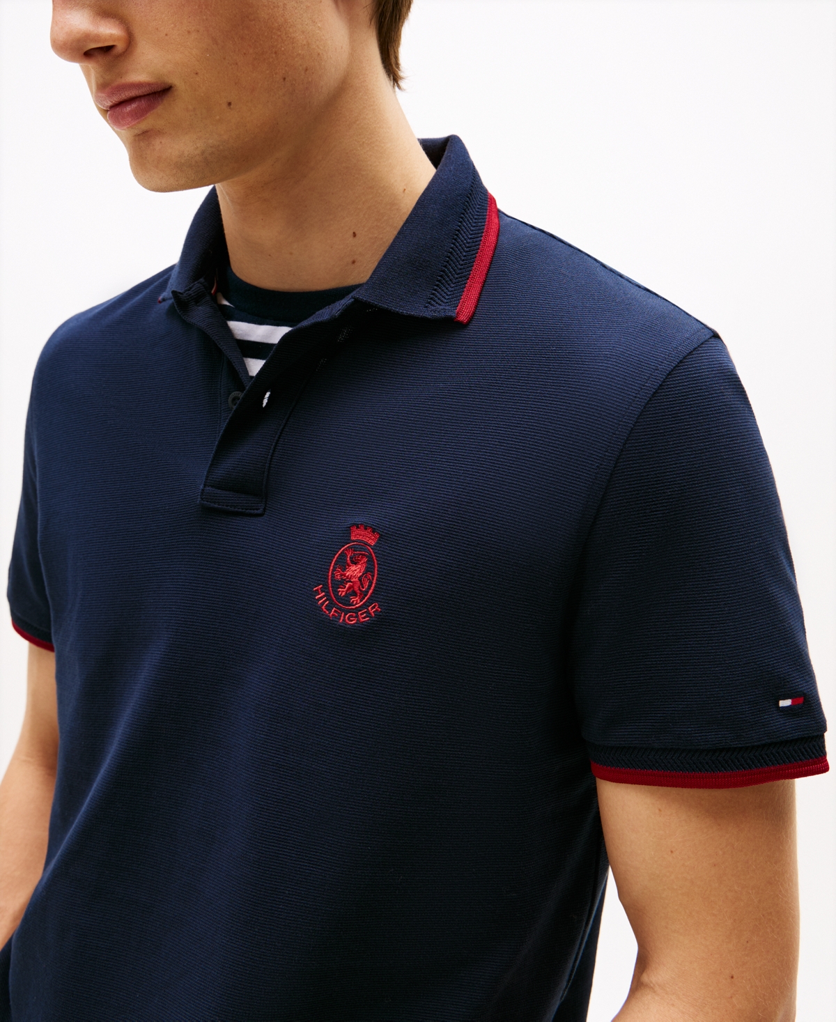 Tommy Hilfiger Regular Fit Crest Logo Pique Polo In Black