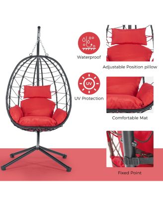 Egg Chair with Stand Indoor Outdoor Swing Chair Patio Wicker Hanging Egg Chair Hanging Basket Chair Hammock Chair with Stand for Bedroom Living Room Balcony