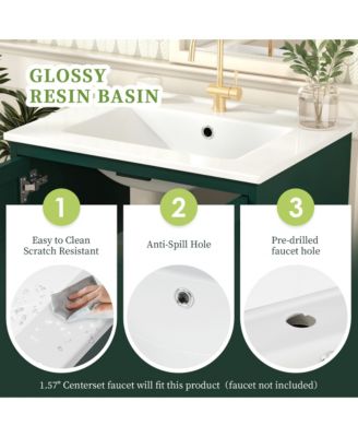 24" Bathroom Vanity Cabinet with Sink Top, Modern Storage Cabinet with 2 Doors, Single Basin Unit