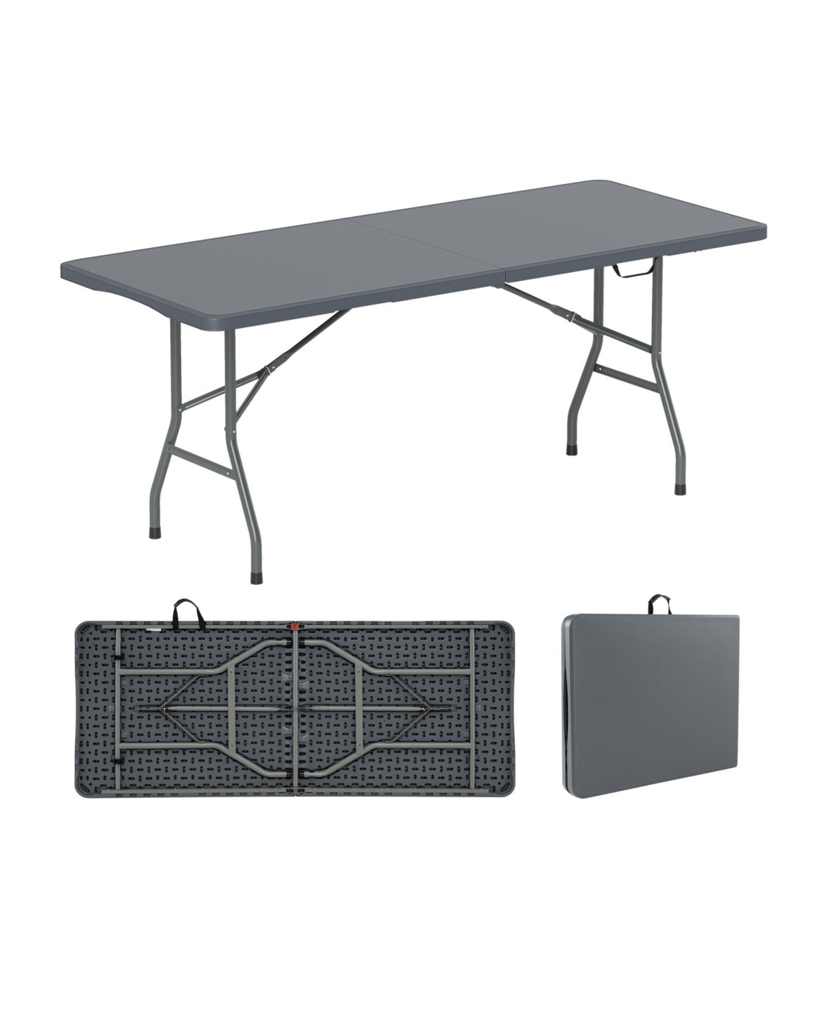 6 ft portable folding table 350 lbs fold-in-half table with hdpe tabletop - Grey