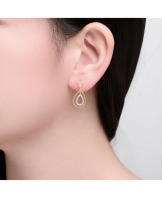 Two Tone with Clear Cubic Zirconia Tear Drop Earrings