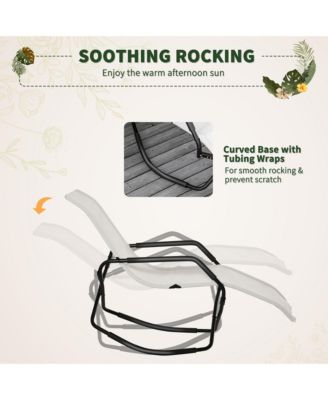 Rocking Sun Lounger, Chaise Lounge Rocker for Sunbathing, Sun Tanning, Foldable, Portable Outdoor Patio Chair, White