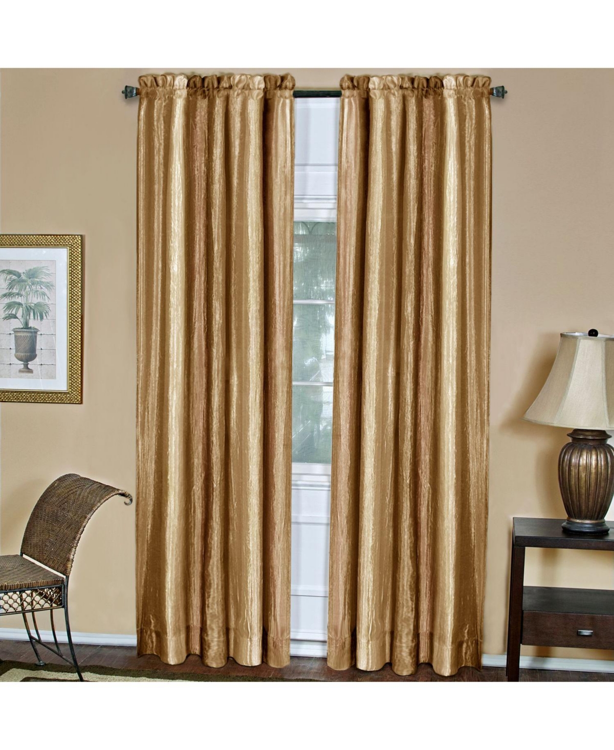 Ombre Crushed Satin Sheer Single Window Curtains & Valances - 50 in. W x 84 in. L, Sage - Sandstone