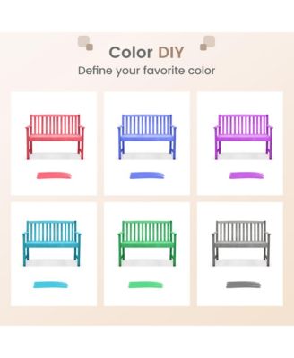 Patio Wood Bench 2-Seat Outdoor Bench w/ Cozy Armrests & Backrest