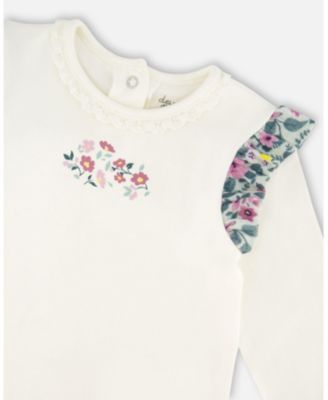 Baby Girls Cotton Off-White Top and Muslin Pants Set