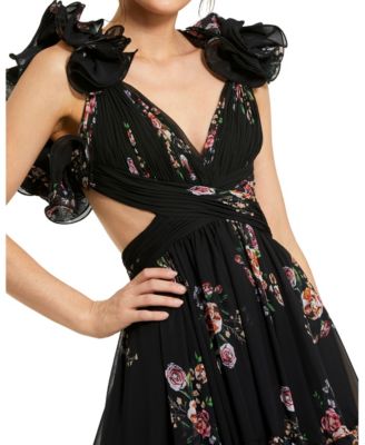 Women's Tiered Floral Chiffon Lace-up Dress