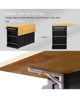 CASAINC 50" Kitchen Island With Drop Leaf, Power Outlet, Storage Racks, Rolling Cart on 5 Wheels (No Stools