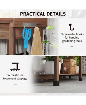 Outdoor Garden Potting Bench Table with Hooks,