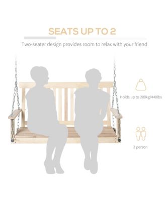 2-Seater Hanging Porch Swing Outdoor Patio Swing Chair Seat with Slatted Build and Chains, 440lbs Weight Capacity, Natural