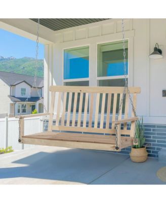 2-Seater Hanging Porch Swing Outdoor Patio Swing Chair Seat with Slatted Build and Chains, 440lbs Weight Capacity, Natural