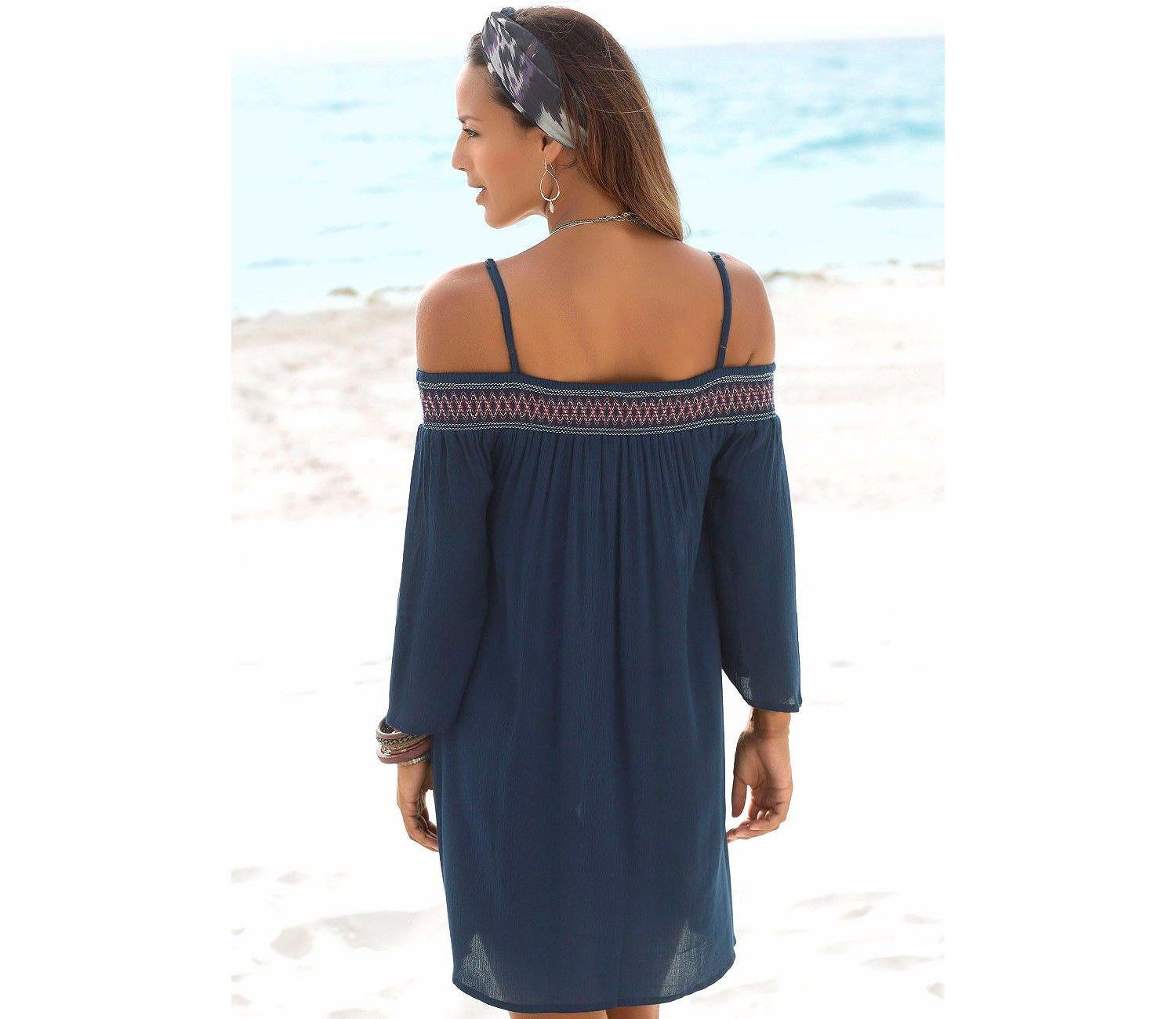 Women's Viscose Embroidered Cold Shoulder Short Dress