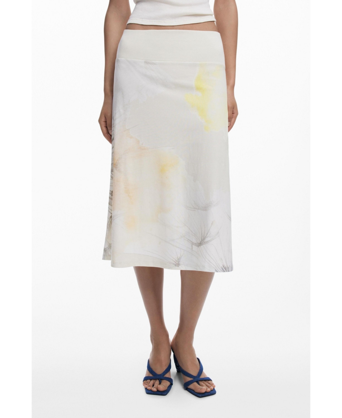Women's Midi skirt with elastic waistband - Light gray