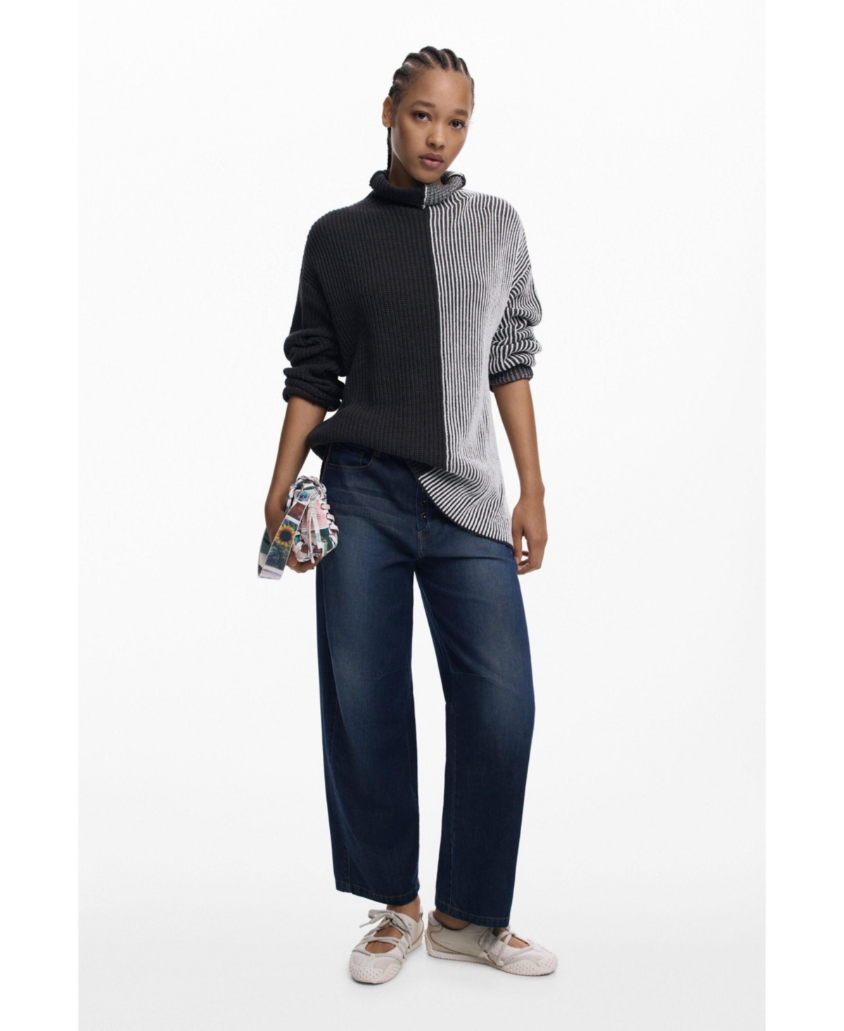 Desigual Women's Two-tone Striped Sweater In Gray