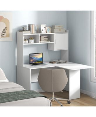 L-Shaped Desk Corner Computer Desk with Open Storage Hutch and Cabinet