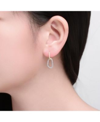 Two Tone with Clear Cubic Zirconia Oval Shaped Drop Earrings