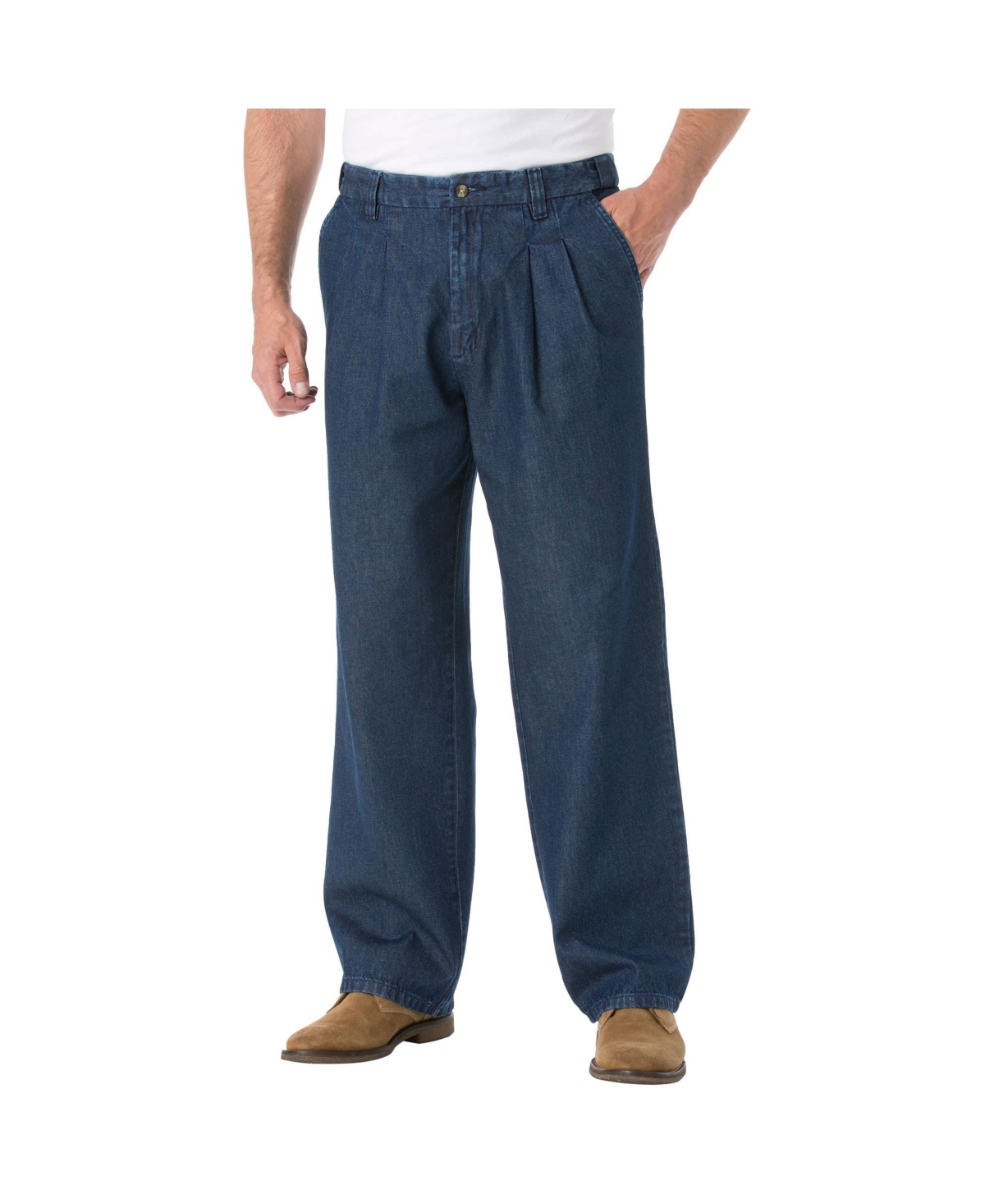 Big & Tall Relaxed Fit Comfort Waist Pleat-Front Expandable Jeans - Indigo