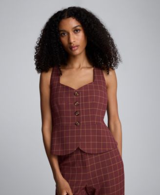 Women's Plaid Sleeveless Peplum Vest
