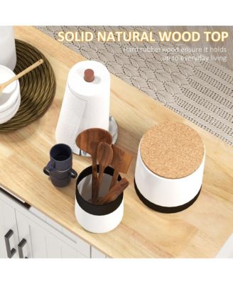 White Kitchen Island with Wood Top and Storage Cabinet