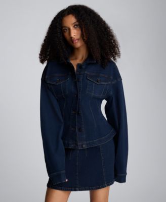 Women's Corset Waist Denim Trucker Jacket
