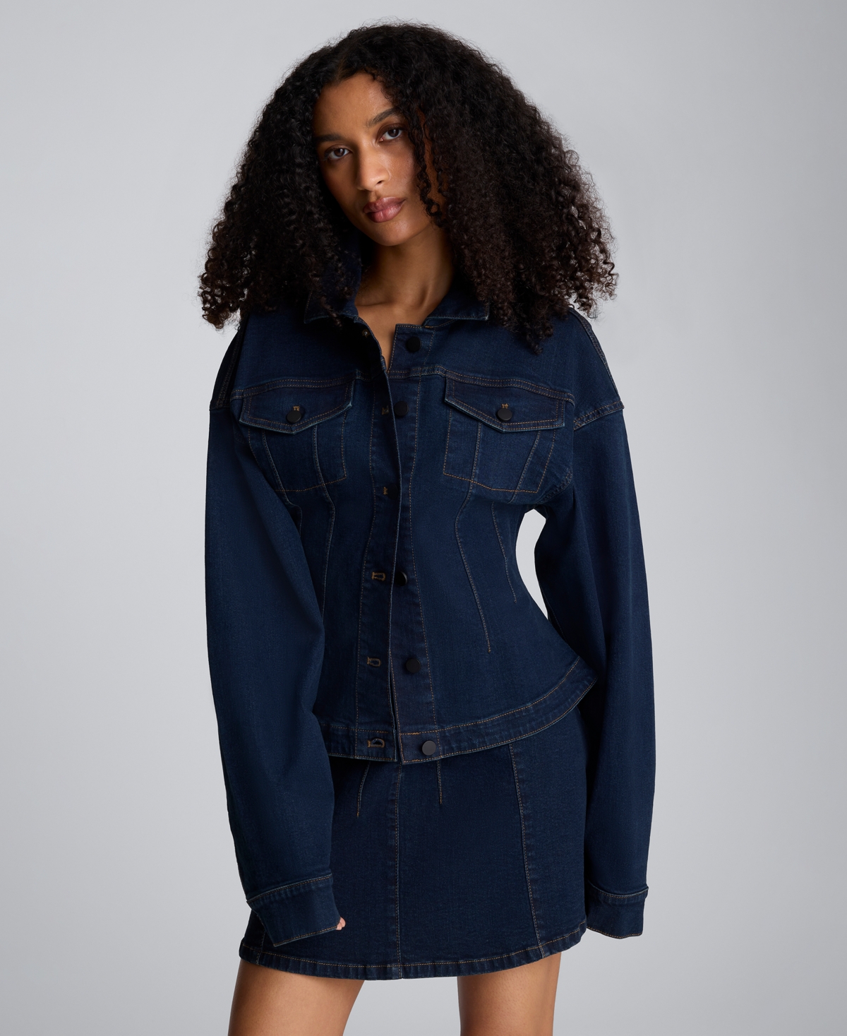 Kenneth Cole Women's Corset Waist Denim Trucker Jacket