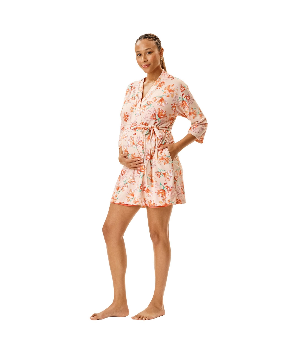 Motherhood Maternity Robe and Nursing Chemise Sleep Set with Baby Swaddle