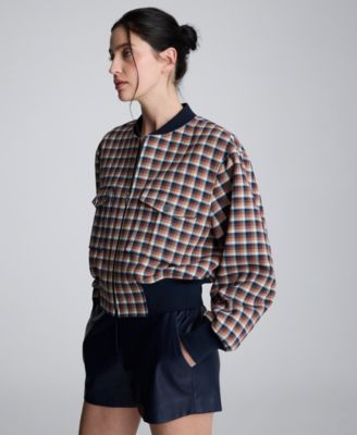 Women's Chequered Cropped Bomber Jacket