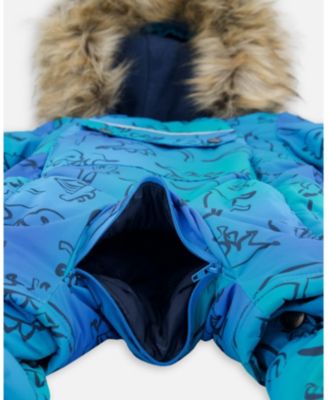 Baby Boy One-Piece Baby Play Snowsuit Designed for Car Seat Blue Gradient Dinosaur Print - Baby|Toddler