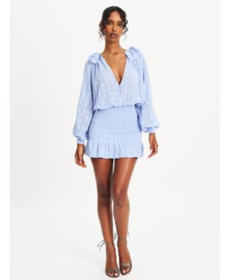 Women Zahari Blue Smock Bottom Balloon Sleeve Mini Dress