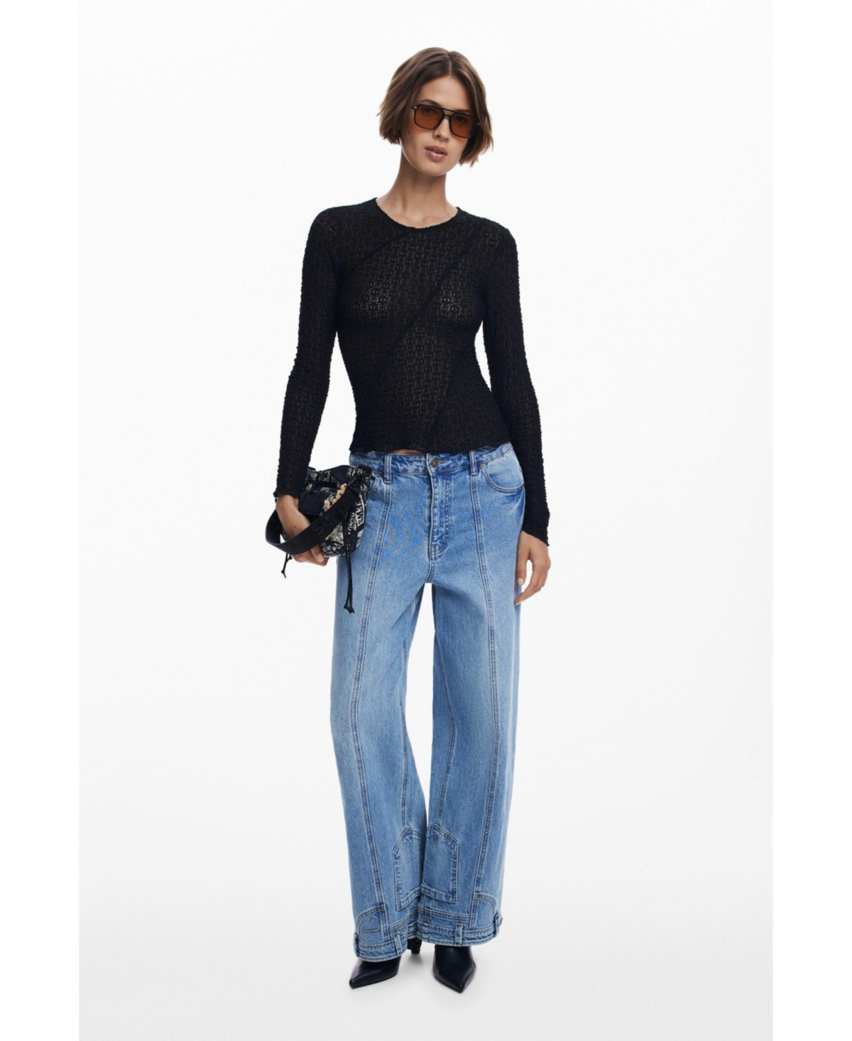 Desigual Stretch Lace T-shirt Long Sleeve T-shirt In Black