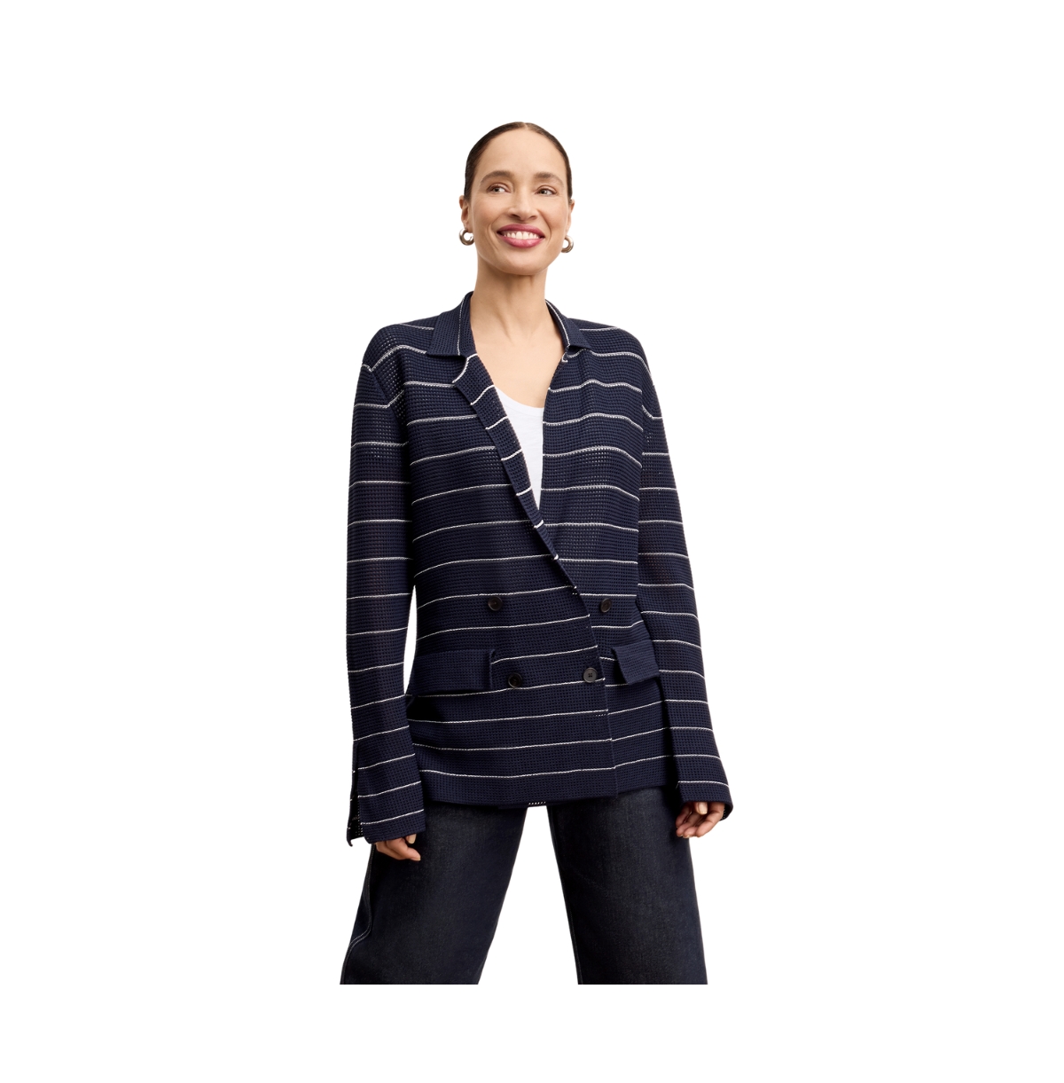 Women's Cody Boyfriend Jardigan - Dot Jardigan Knit - Dark navy ivory