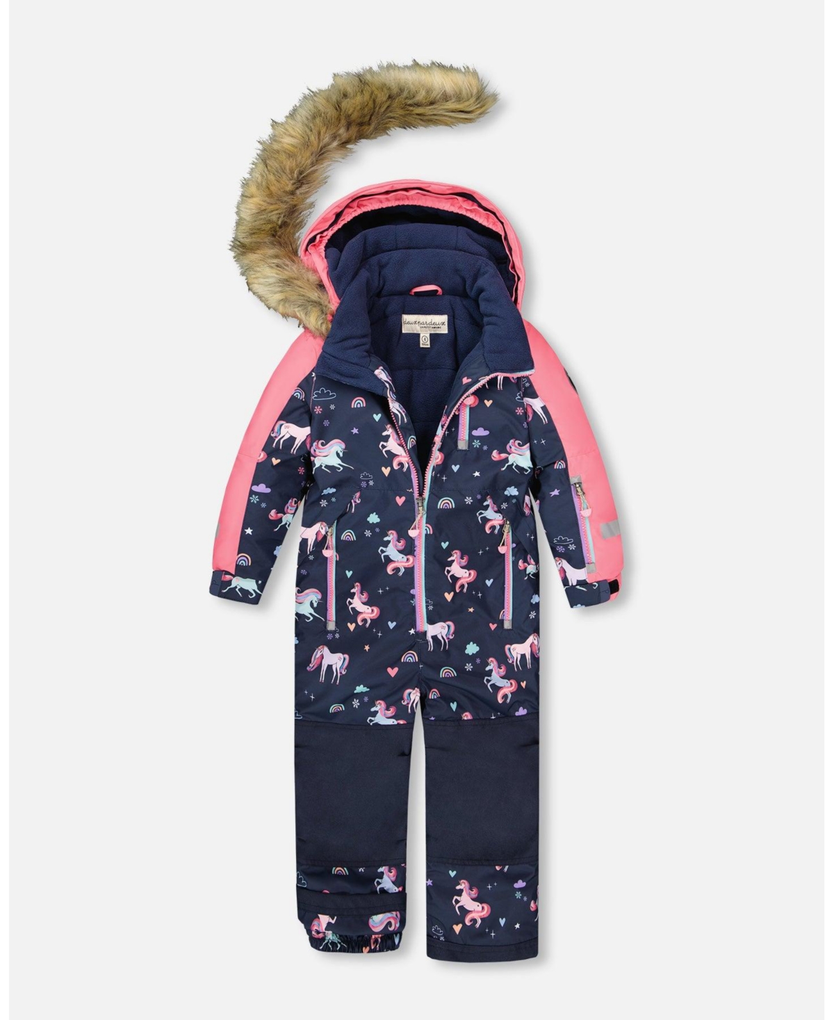 Deux par Girl One-Piece Play Snowsuit Navy Unicorn Print