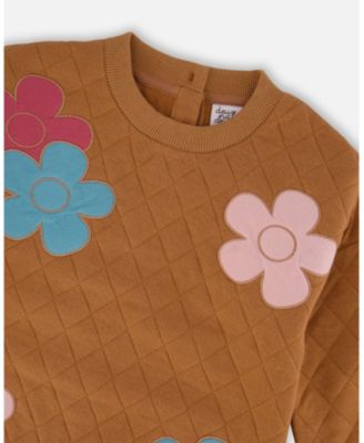 Big Girls Quilted Tunic Mocha with Flowers