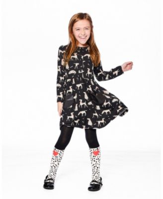 Toddler Girls Half Button Jersey Dress Black Dalmatian Print - Toddler|Child