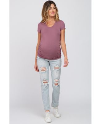Maternity Dark Mauve Basic Short Sleeve Fitted Top