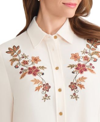 Women's Collared Long Sleeve Button Front Top