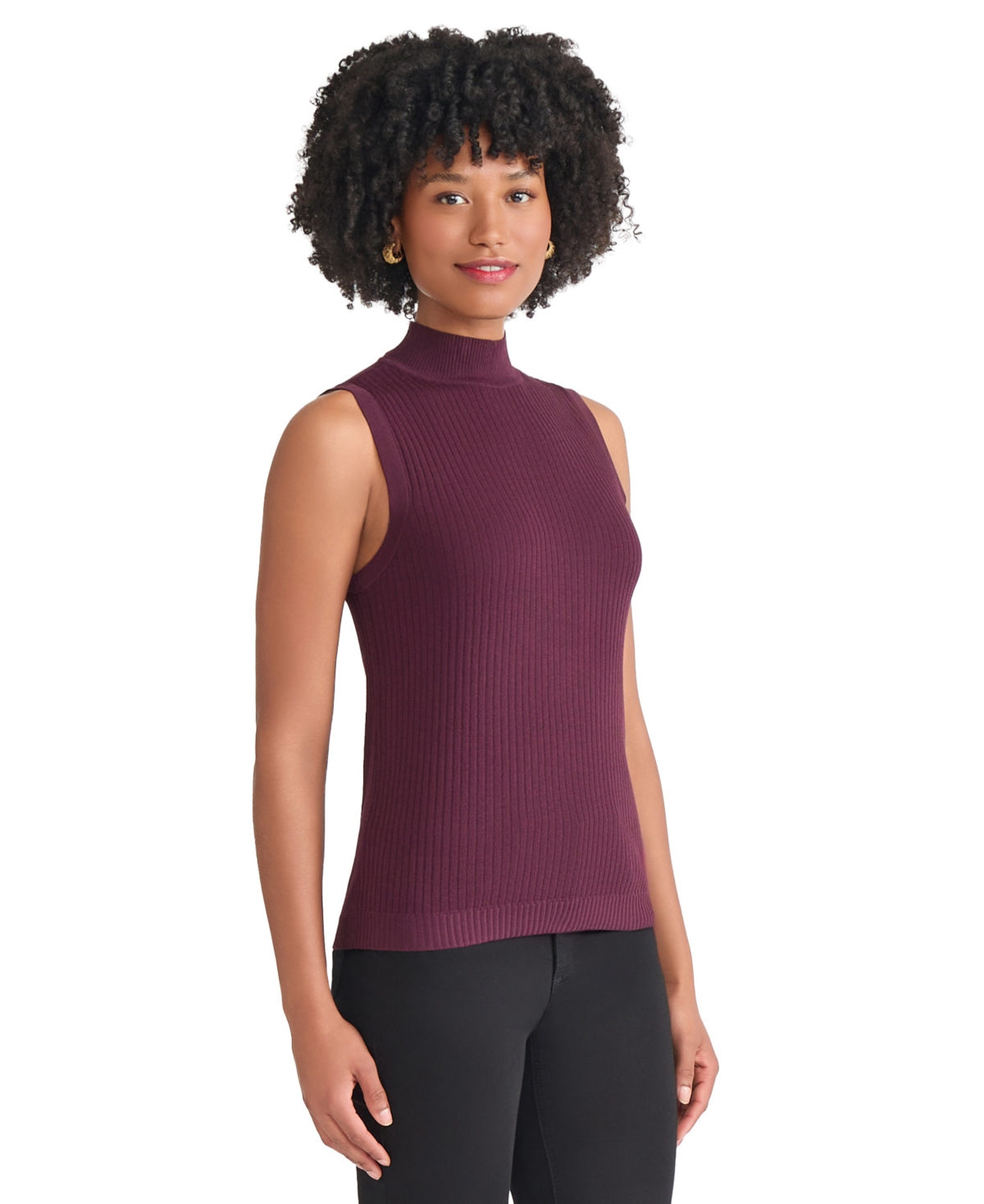Jones New York Rib Sleeveless Turtleneck Sweater In Burgundy