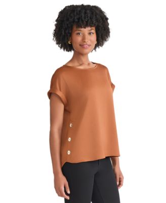Women's Side-Button Cuffed-Sleeve Top
