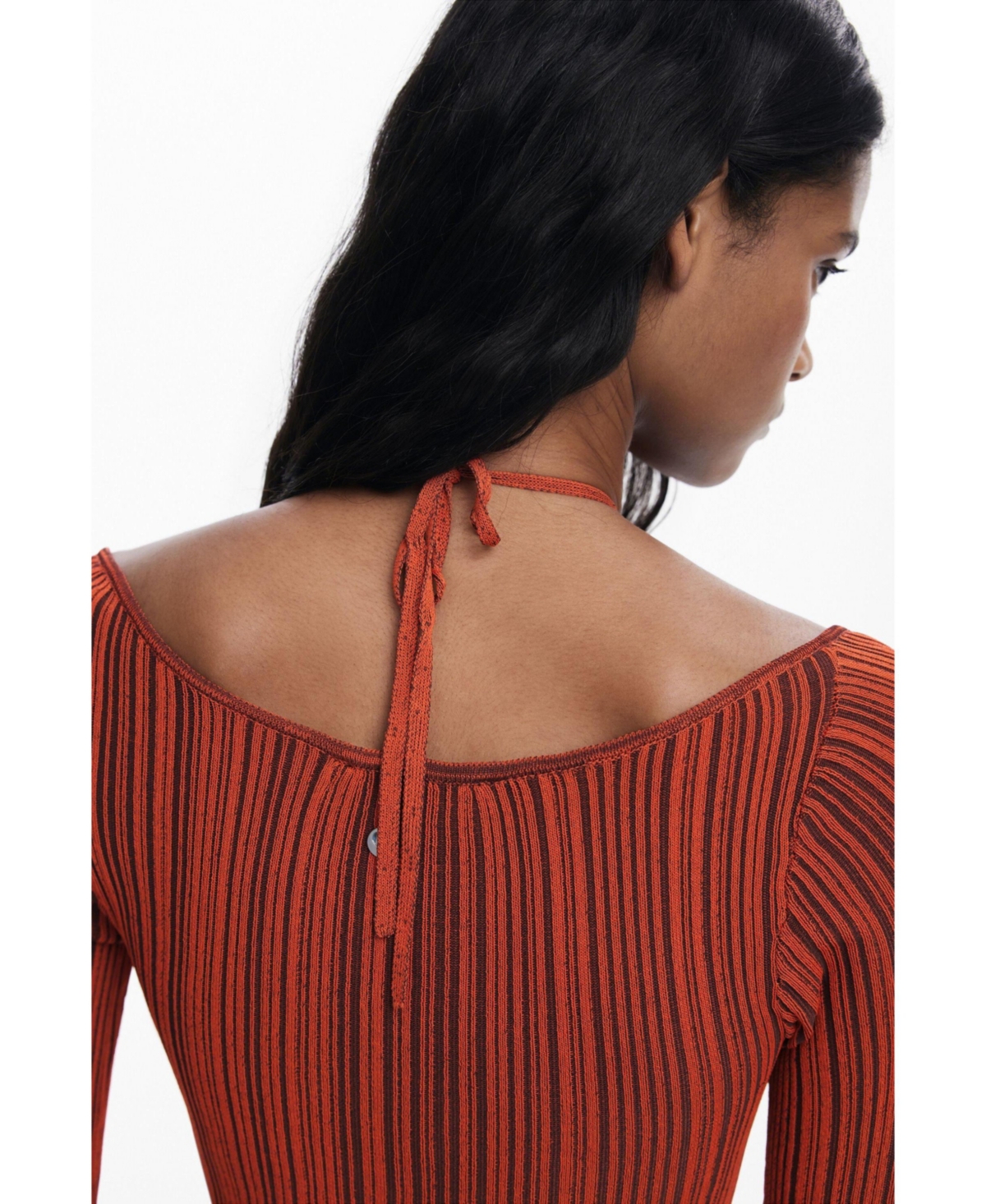 Desigual Variegated Rib Long Sleeve Knit Dress In Red